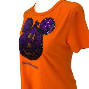 Walt Disney Parks Orange purple Sequin Mickey Mouse pumpkin tee Halloween